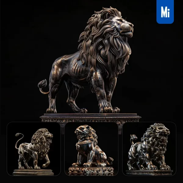 Midjourney Prompt Lion Statue Sculpture Stance 3d Art