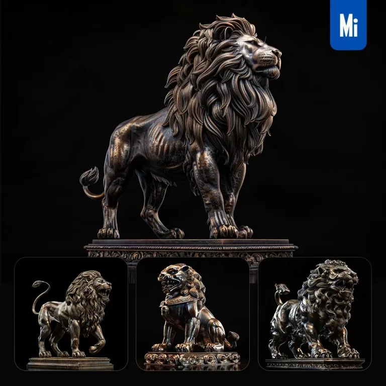 midjourney prompt lion statue sculpture stance 3D art