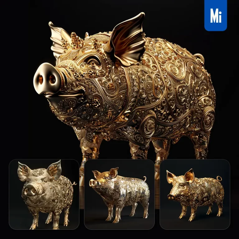 midjourney prompt pig gold golden 3D sculpture pattern