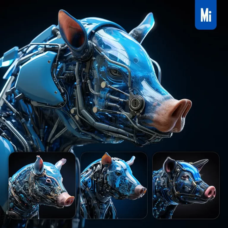 midjourney prompt pig head robot anatomy technology science fiction 3D