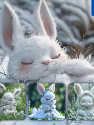 Midjourney Prompt Rabbit Baby Sleep Cute Cartoon Animation 3d