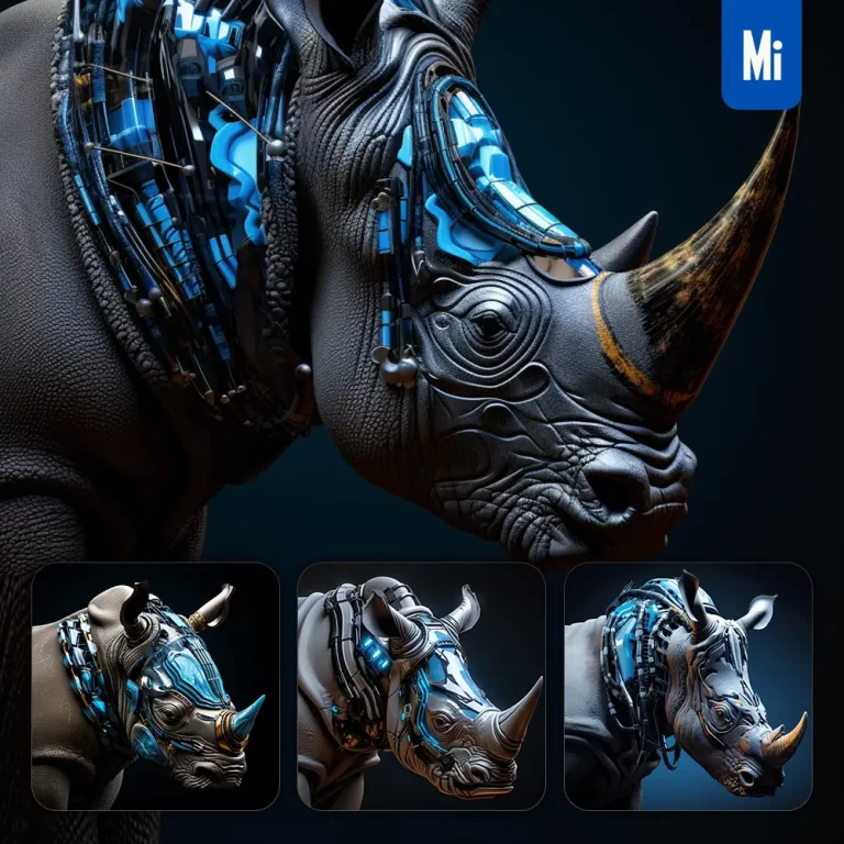 midjourney prompt rhinoceros head robot anatomy technology science fiction 3D