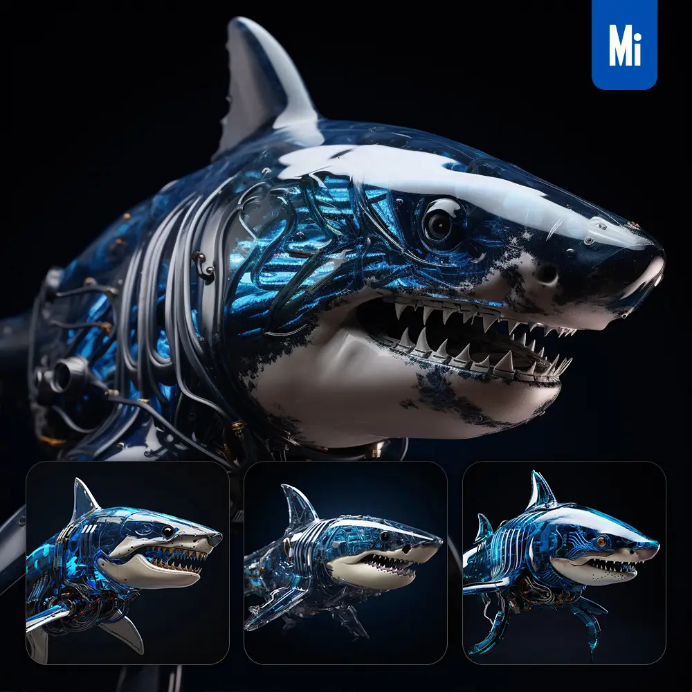 Midjourney Prompt Shark Head Robot Anatomy Technology Science Fiction 3d