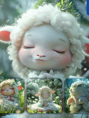 Midjourney Prompt Sheep Baby Sleep Cute Cartoon Animation 3d