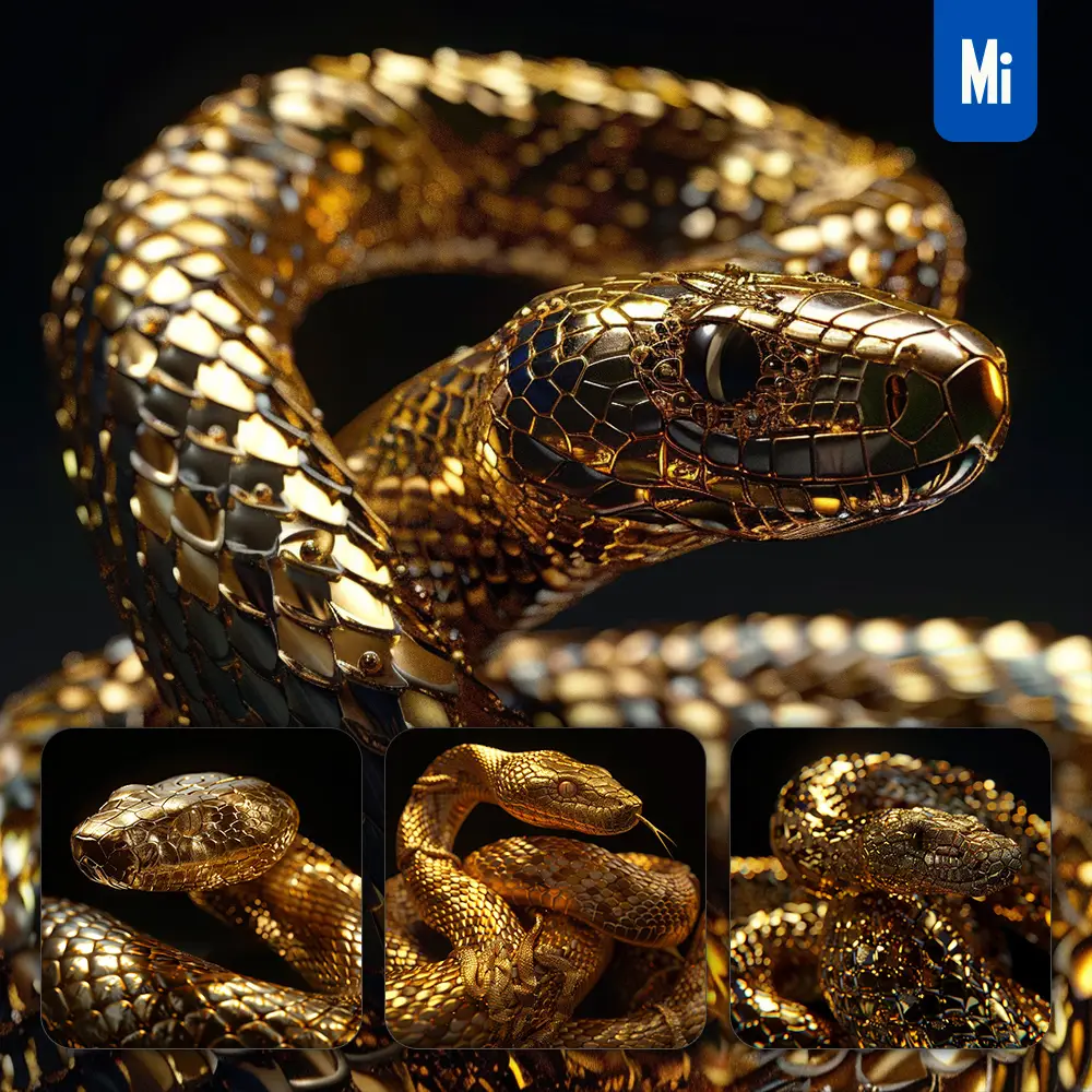 Midjourney Prompt Snake Gold Golden 3d Sculpture Pattern