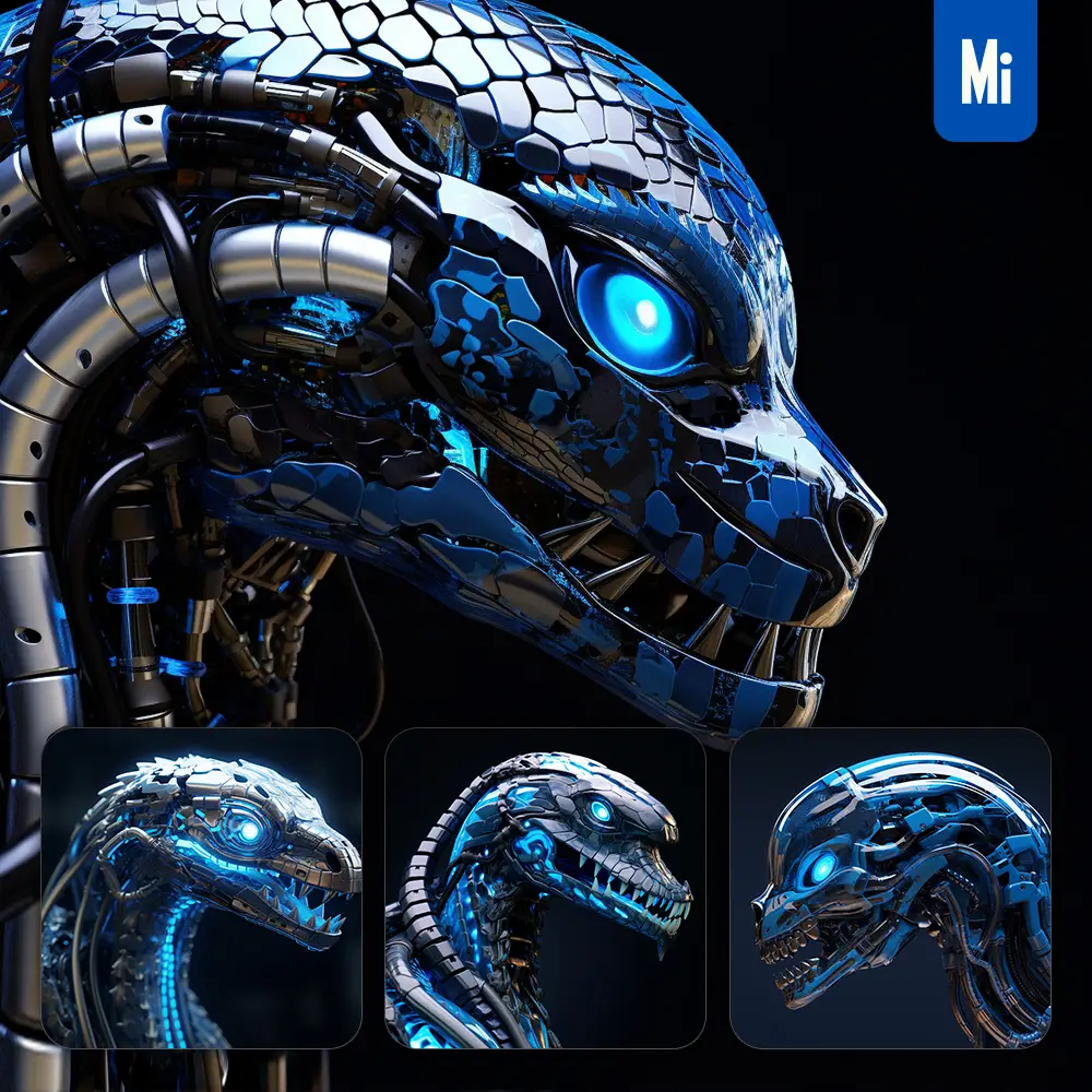 Midjourney Prompt Snake Head Robot Anatomy Technology Science Fiction 3d