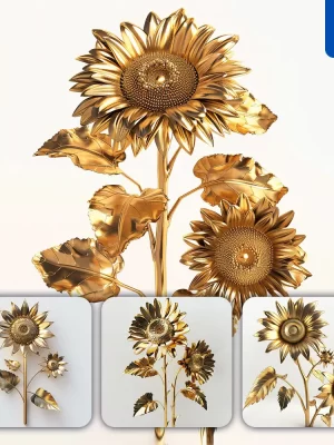 Midjourney Prompt Sunflower Gold Golden Metal Flower Leaves Leaf 3d