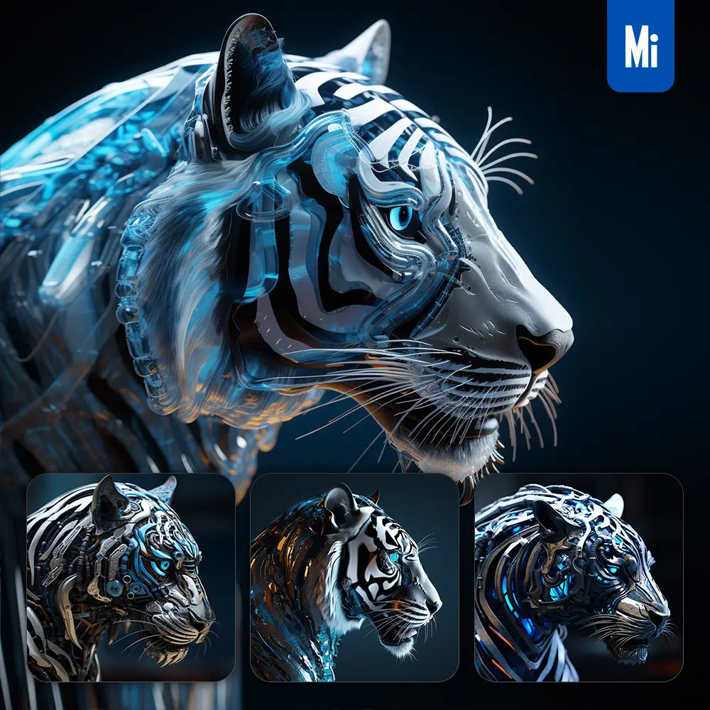 Midjourney Prompt Tiger Head Robot Anatomy Technology Science Fiction 3d