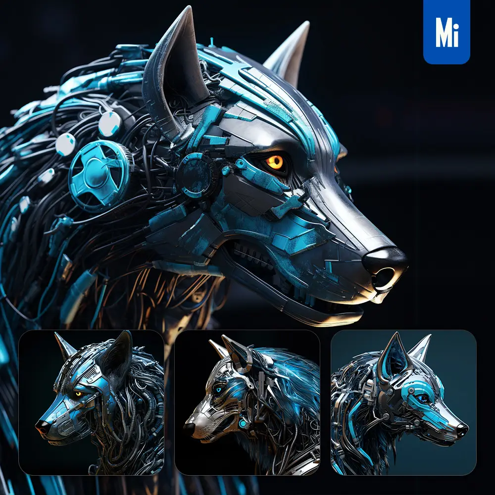 Midjourney Prompt Wolf Head Robot Anatomy Technology Science Fiction 3d
