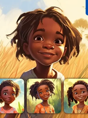 Midjourney Prompt African Girl Cartoon Illustration Painting Portrait Face