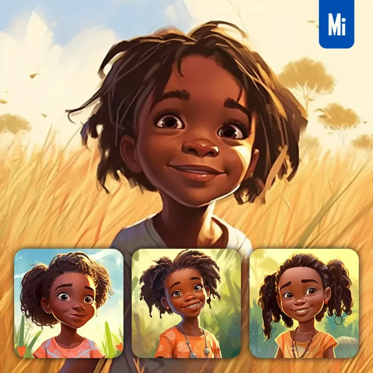 midjourney prompt African girl cartoon illustration painting portrait face