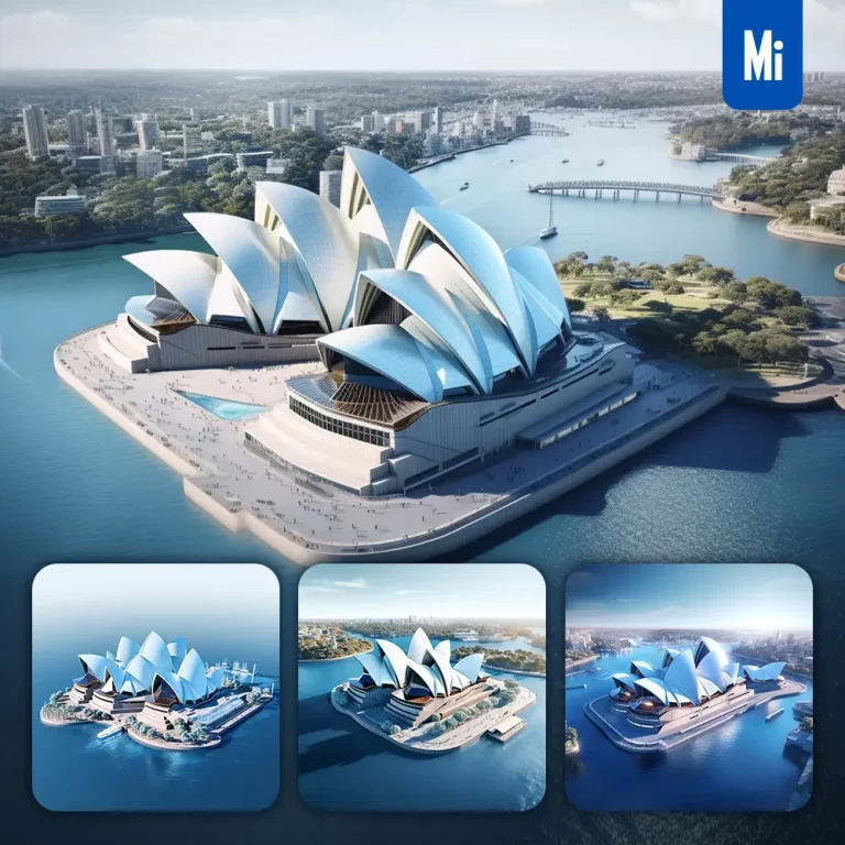 midjourney prompt Australia Sydney Opera House city blue scene 3D model