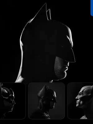 Midjourney Prompt Batman Black White Light Face Head Mysterious Silhouette Photography