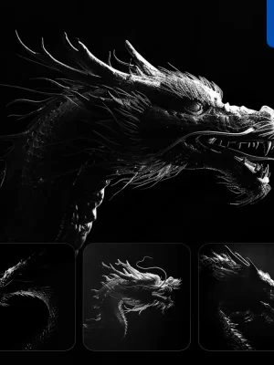 Midjourney Prompt Chinese Dragon Black White Light Face Head Mysterious Silhouette Photography