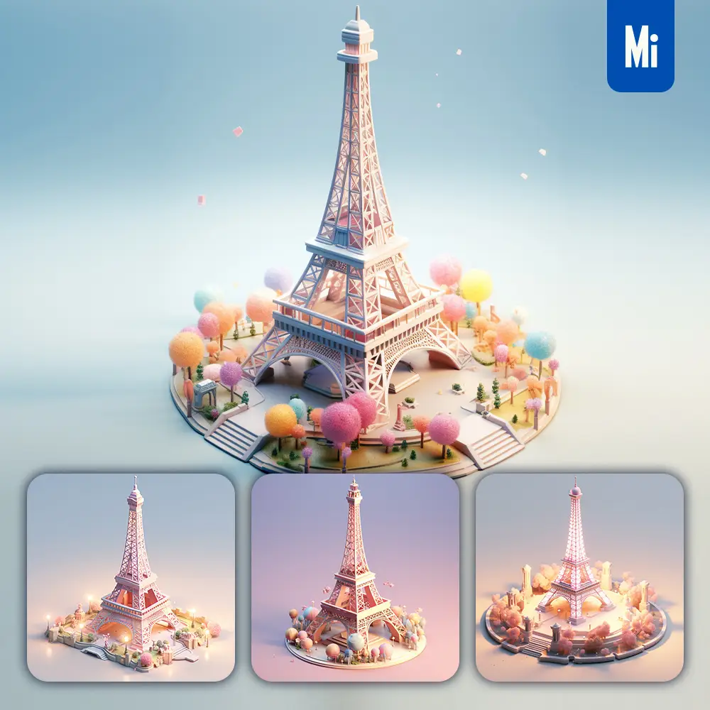 Midjourney Prompt Eiffel Tower 3d C4d Model Space Scene