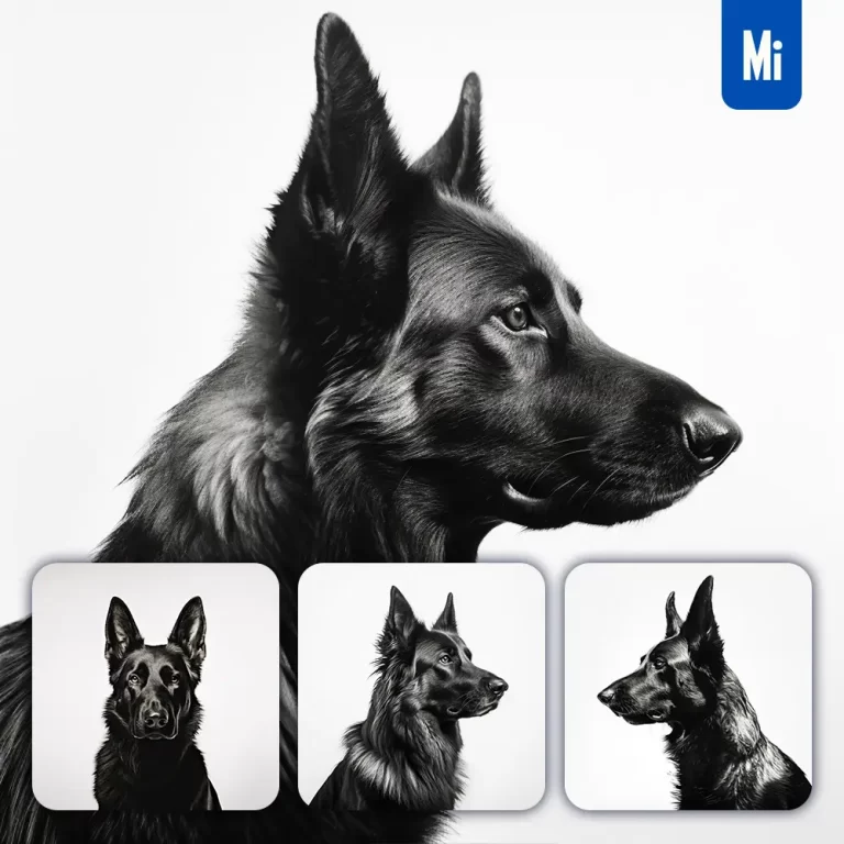midjourney prompt German shepherd black photography face head silhouette