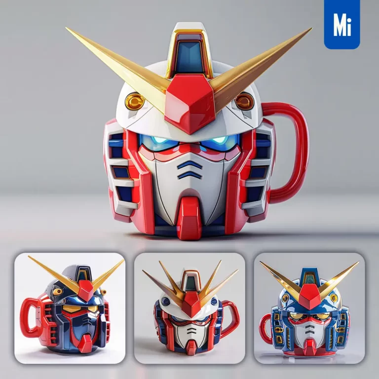 midjourney prompt Gundam robot cup mug cartoon photography