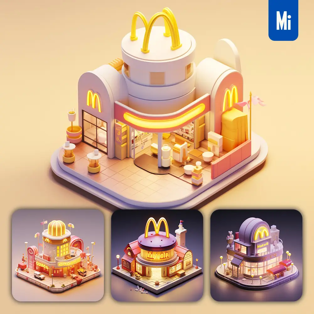 Midjourney Prompt Mcdonald's Restaurant 3d C4d Model Space Scene