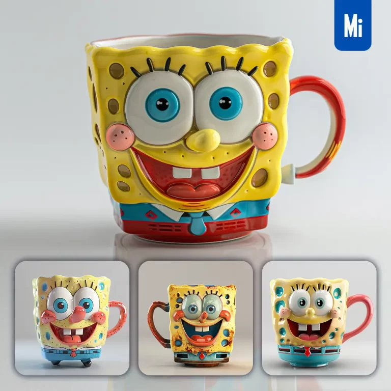 midjourney prompt Spongebob cup mug cartoon photography