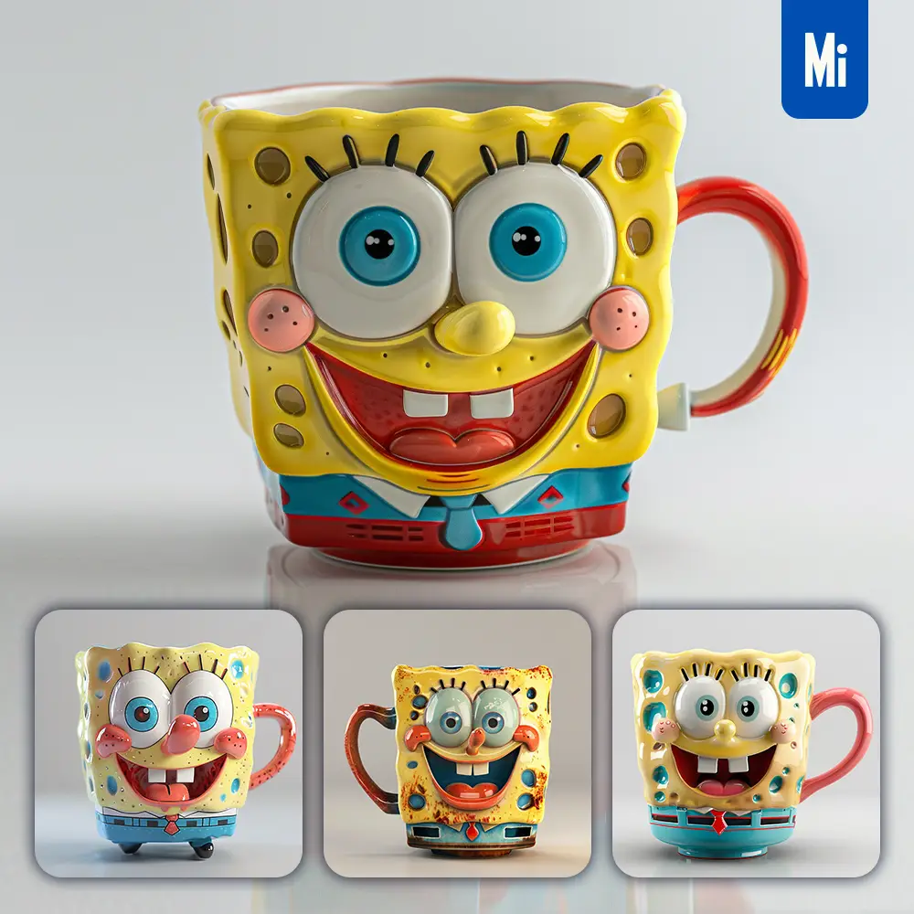 midjourney prompt Spongebob cup mug cartoon photography
