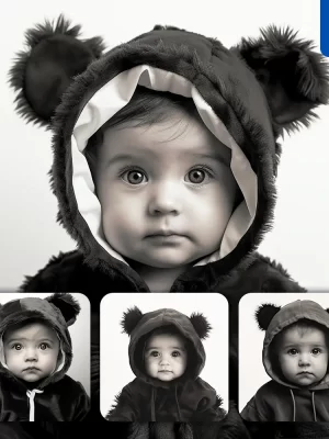 Midjourney Prompt Baby Cute Black White Photography Face Head Silhouette Front