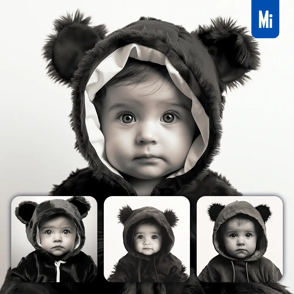 Midjourney Prompt Baby Cute Black White Photography Face Head Silhouette Front