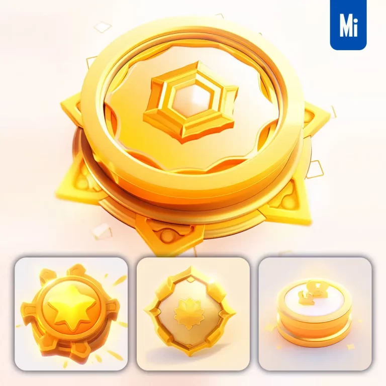 midjourney prompt badge icon 3D game golden gold UI