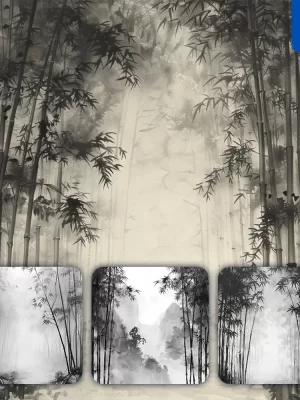 Midjourney Prompt Bamboo Forest Misty Black And White Chinese Ink Water Wash Painting