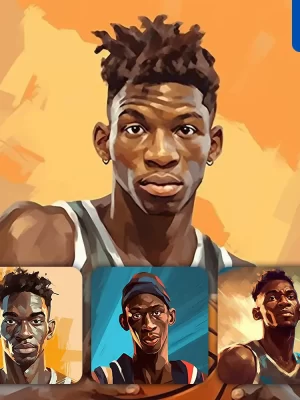 Midjourney Prompt Basketballer Hoopman Player Hoopster African Cartoon Illustration Painting Portrait Face