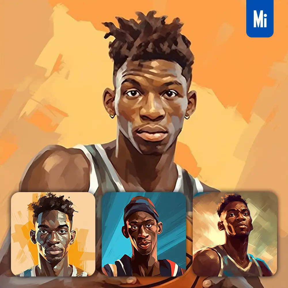 Midjourney Prompt Basketballer Hoopman Player Hoopster African Cartoon Illustration Painting Portrait Face