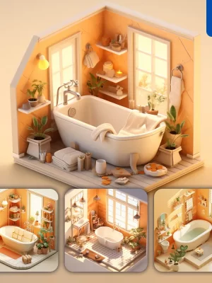 Midjourney Prompt Bathroom Scene Bathtub 3d C4d Model Space