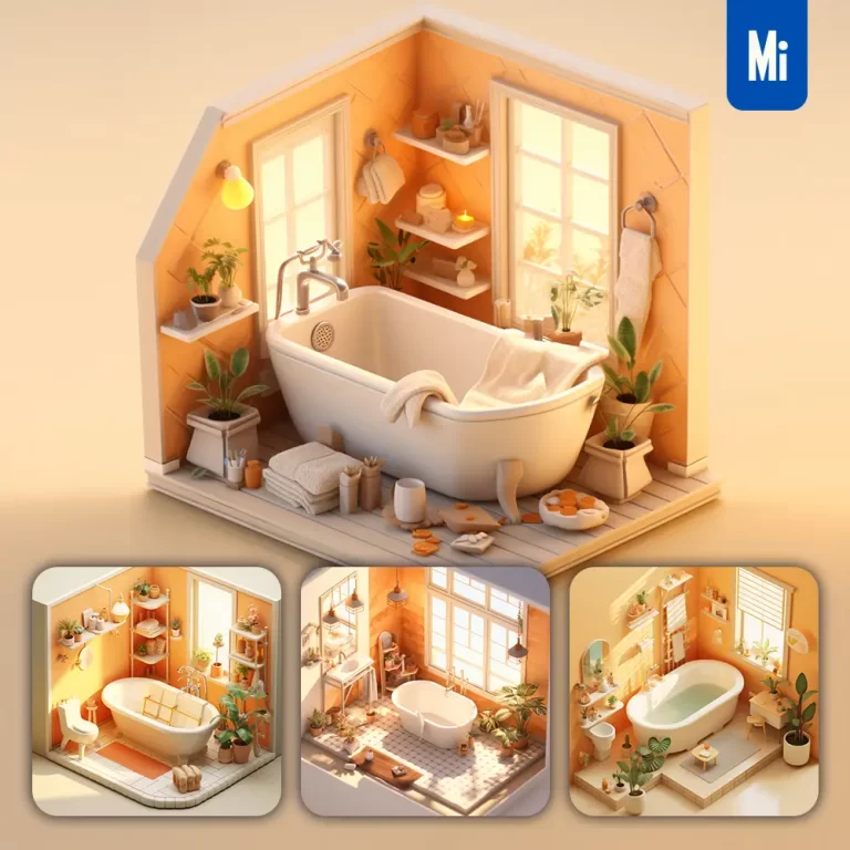 midjourney prompt bathroom scene bathtub 3D C4D model space
