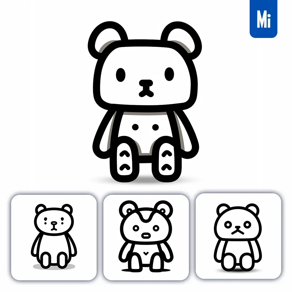 midjourney prompt bear stick figure abstract hand drawn doodle thick line vector logo icon