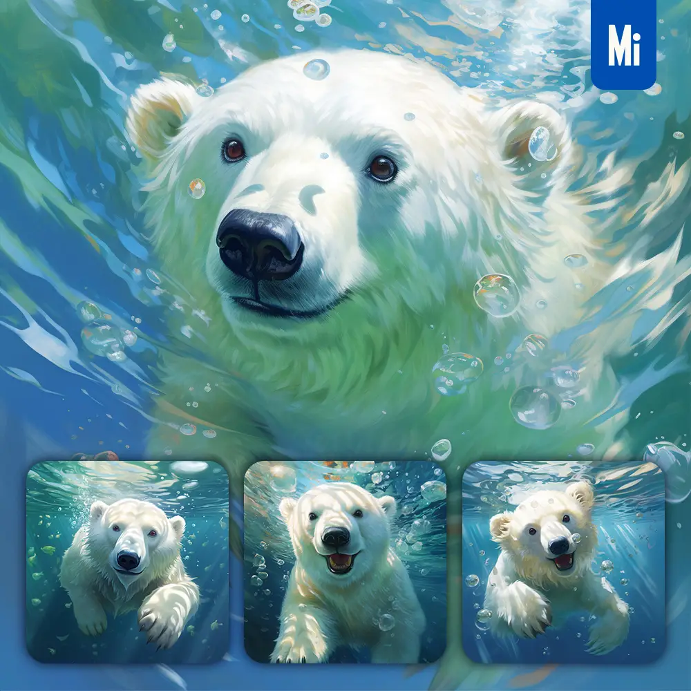 Midjourney Prompt Bear Swim Sea Swimming Water Underwater Oil Painting
