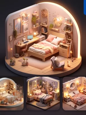 Midjourney Prompt Bedroom Bedchamber Bed Light 3d C4d Model Space Scene