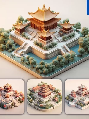 Midjourney Prompt Beijing Peking Palace Ancient Building 3d C4d Model Space Scene