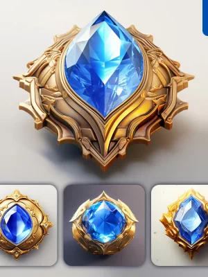 Midjourney Prompt Blue Gemstone Sorcerer Stone Precious Icon 3d Material Game Ui Golden Art Gold