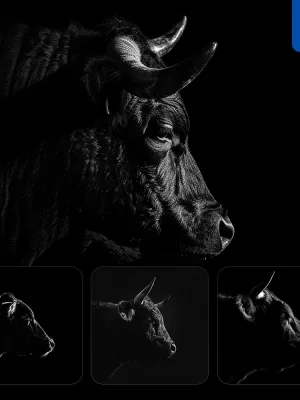 Midjourney Prompt Bull Black White Light Face Head Mysterious Silhouette Photography