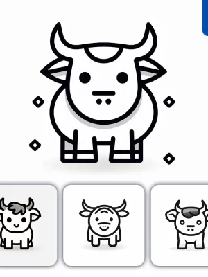 Midjourney Prompt Bull Cow Thick Line Cartoon Vector Logo Icon