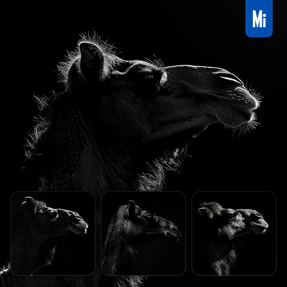 Midjourney Prompt Camel Black White Light Face Head Mysterious Silhouette Photography