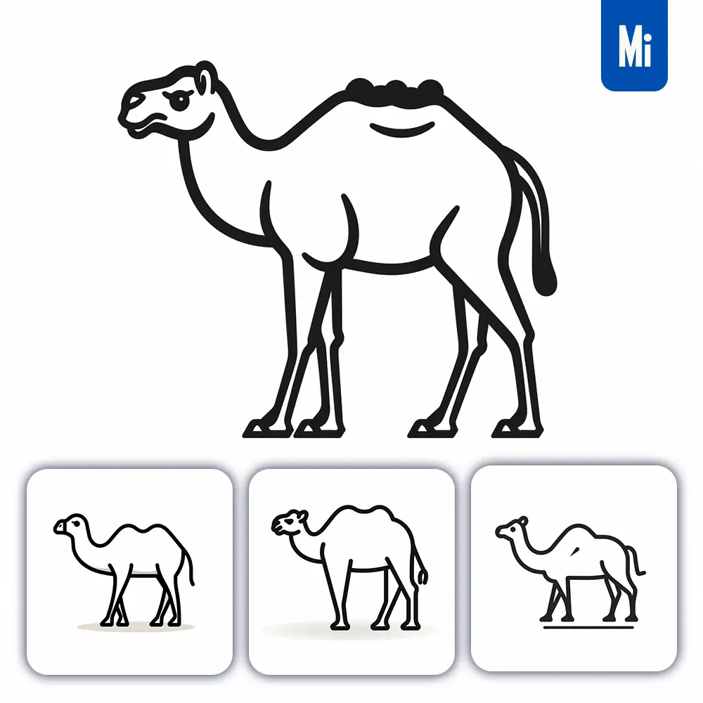 Midjourney Prompt Camel Thick Line Cartoon Vector Logo Icon