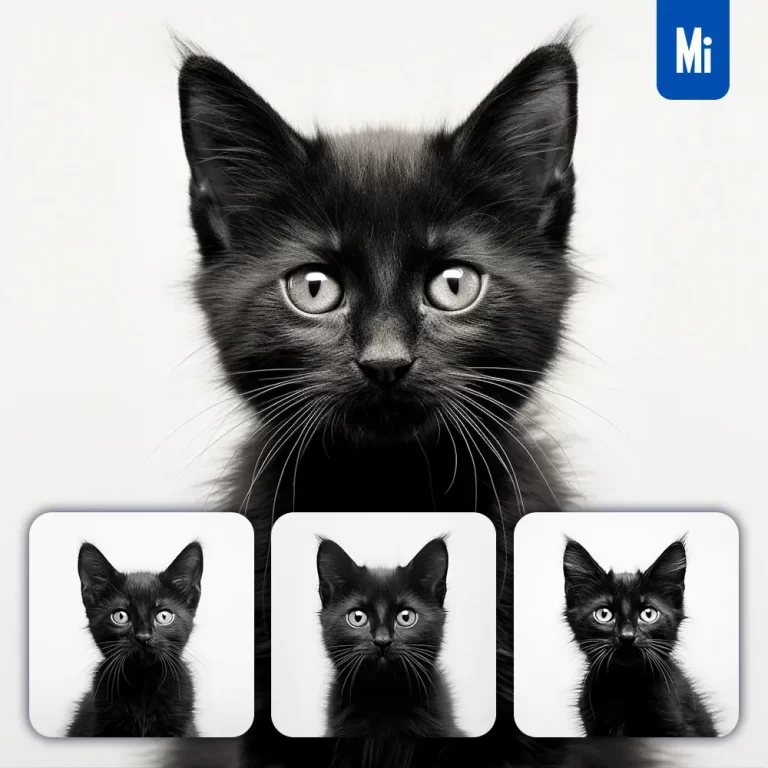 midjourney prompt cat baby black white photography face head silhouette front