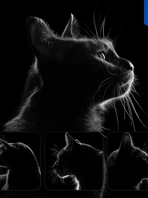 Midjourney Prompt Cat Black White Light Face Head Mysterious Silhouette Photography