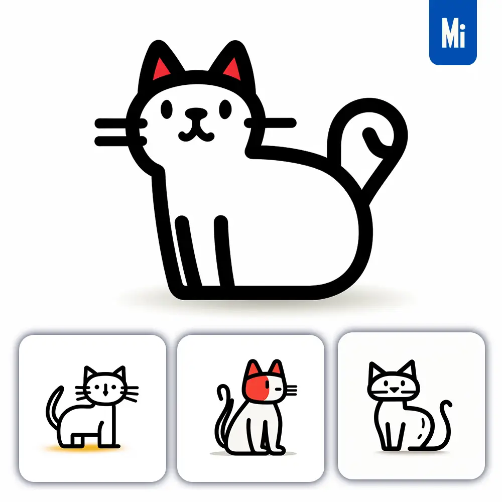 Midjourney Prompt Cat Stick Figure Abstract Hand Drawn Doodle Thick Line Vector Logo Icon