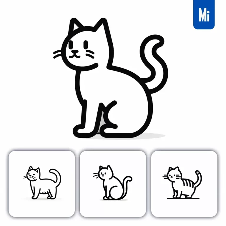 midjourney prompt cat white black side lateral icon thick line cartoon vector logo