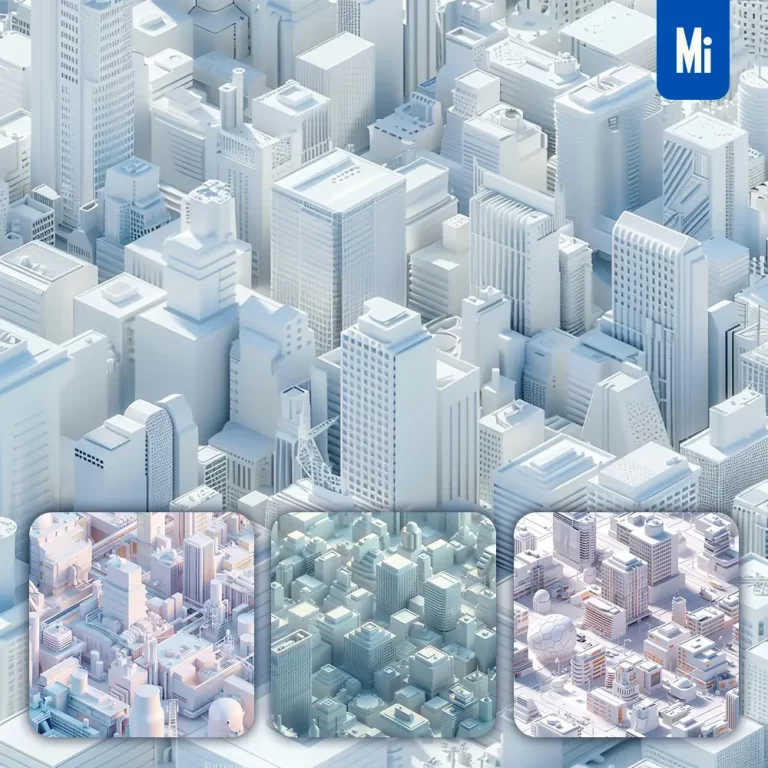midjourney prompt city building technology white scene 3D model
