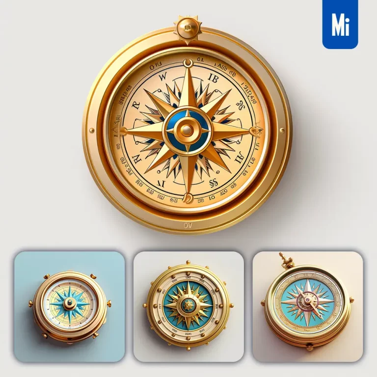 midjourney prompt compass icon 3D material game UI golden art gold