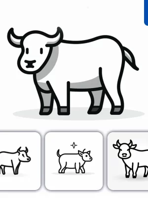 Midjourney Prompt Cow Bull Side Lateral Icon Thick Line Cartoon Vector Logo