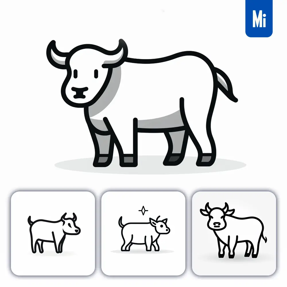 Midjourney Prompt Cow Bull Side Lateral Icon Thick Line Cartoon Vector Logo