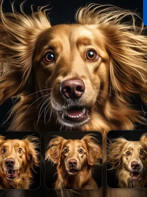 Midjourney Prompt Dog Golden Retriever Crazy Fur Photography Portrait Hair Mania